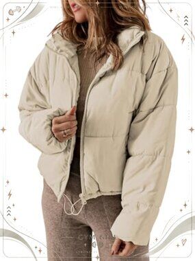 Quilted Puffer Jacket Long Sleeve Full Zip Loose Fit with Pockets